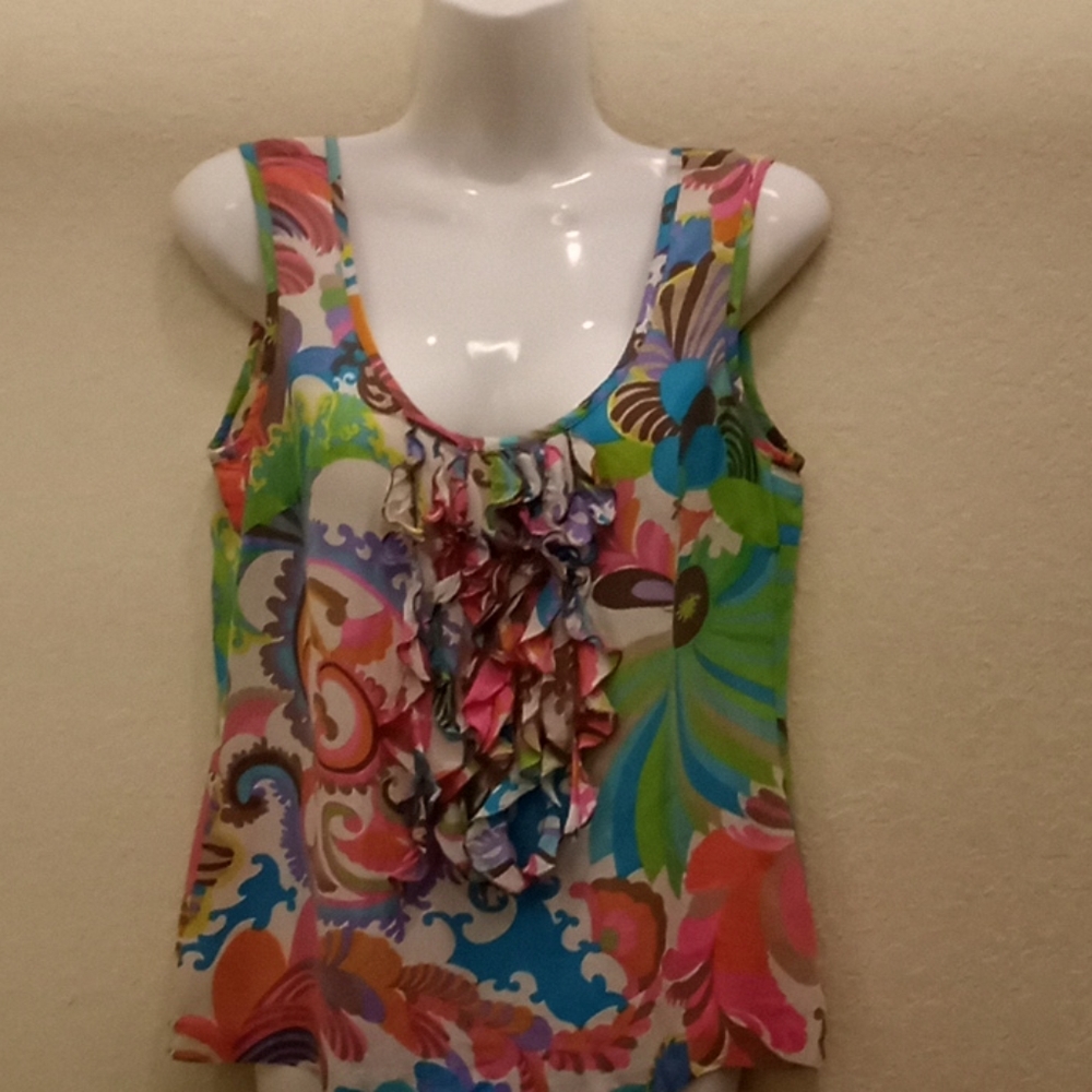 Trina Turk Printed Ruffled Silk Top